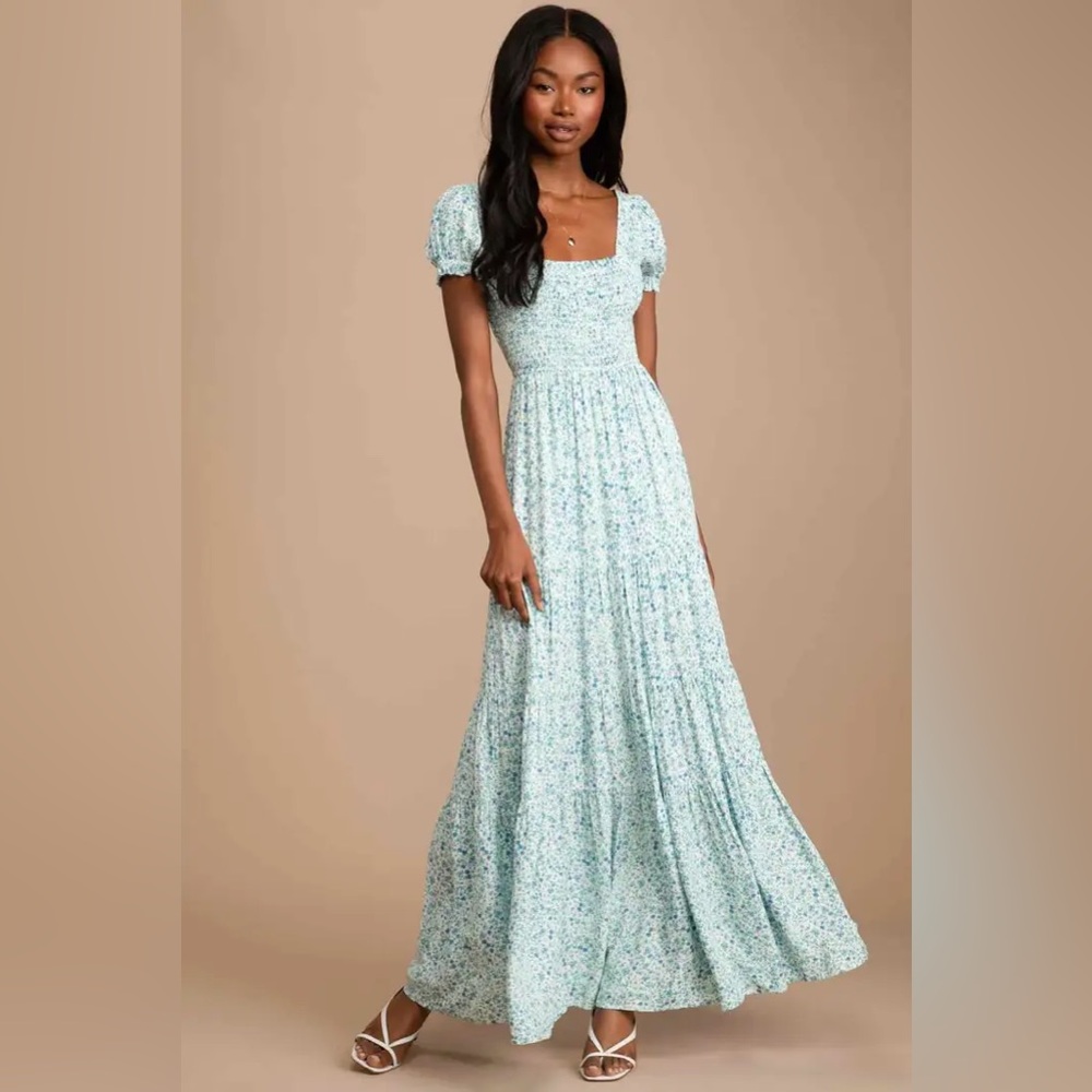 Lulu’s Blue Floral Babydoll Maxi Dress